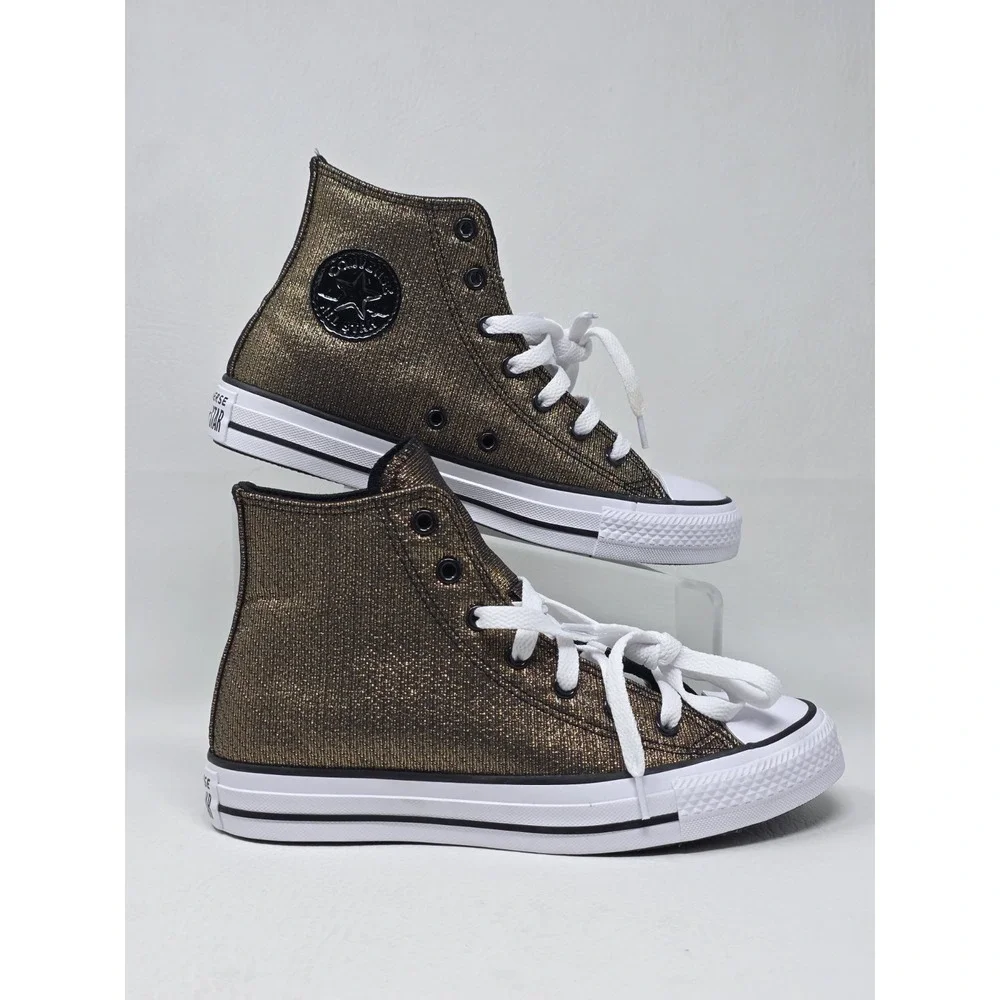 Converse Chuck Taylor Kids Size 4.5 High Top Sneakers Black Gold AO5388F New